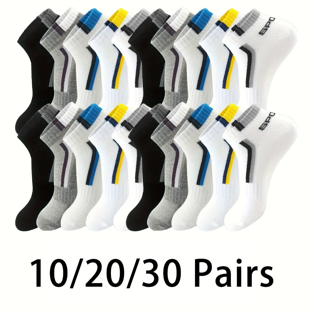 Men's Colorblock Ankle Socks - 30-Pair Pack