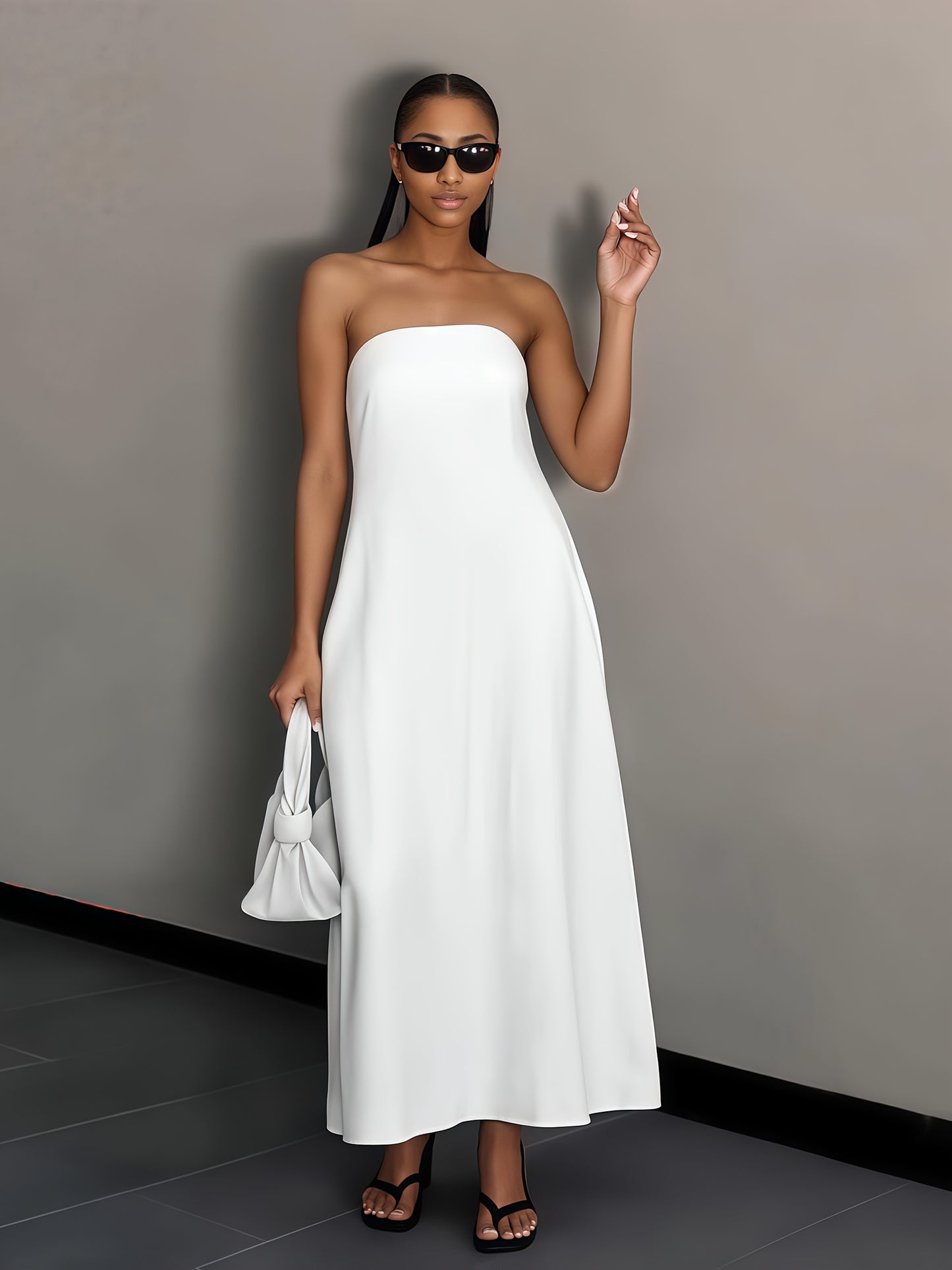 [Linen Beach Dress] Womens Linen Beach Dress Backless Sleeveless Wrap High Waist A Line Casual Summer Vacation Flowy Sundress Three Colors Light Grey Linen Beige Ivory White