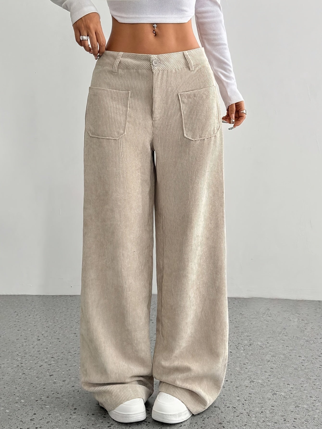 2025 New Explosive Product Chic Straight Pants with Pockets in Solid Color - Casual And Comfortable, Women'S Machine Washable