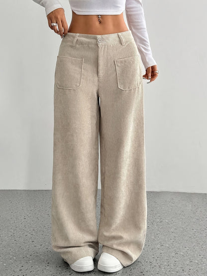 2025 New Explosive Product Chic Straight Pants with Pockets in Solid Color - Casual And Comfortable, Women'S Machine Washable