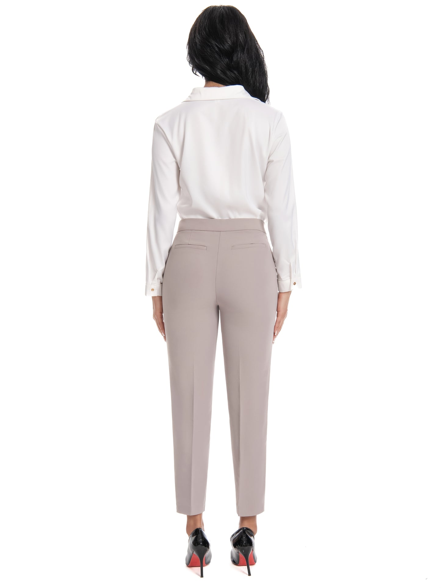 Women'S Mid Waisted Slim Fit Ankle Length Stretch Trousers Vibrant Red High Stretch Fabric with Pockets, Elegant Office Workwear & Evening Out Pants, Machine Washable All-Season Versatile Bottoms, Formal Attire Trousers, Easycare Trouser