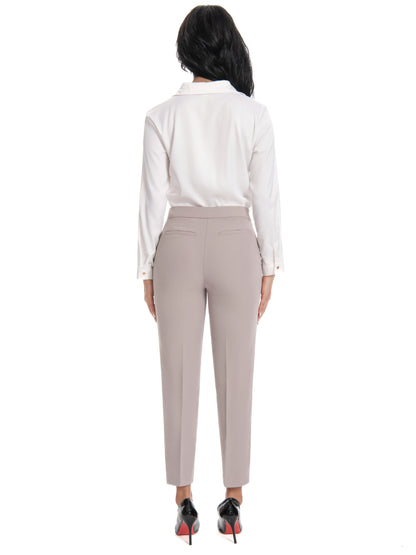 Women'S Mid Waisted Slim Fit Ankle Length Stretch Trousers Vibrant Red High Stretch Fabric with Pockets, Elegant Office Workwear & Evening Out Pants, Machine Washable All-Season Versatile Bottoms, Formal Attire Trousers, Easycare Trouser