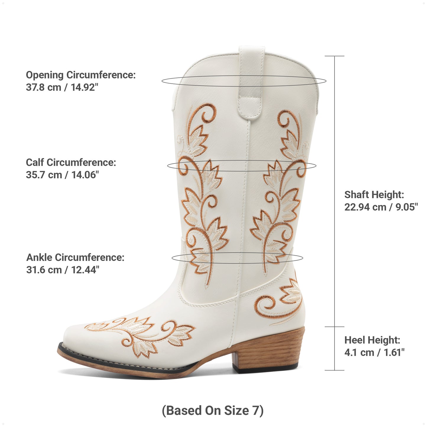 DREAM PAIRS Women's Cowboy Cowgirl Western Mid Calf Boots Square Toe Embroidered Stitched Pull On Country Boots with Low Chunky Heel