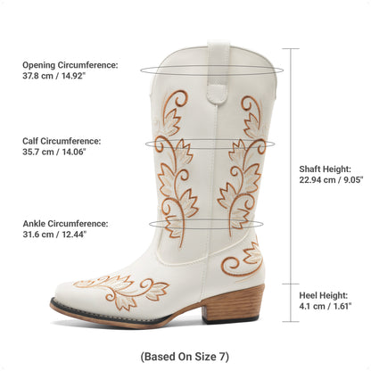 DREAM PAIRS Women's Cowboy Cowgirl Western Mid Calf Boots Square Toe Embroidered Stitched Pull On Country Boots with Low Chunky Heel