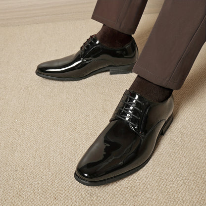 Men's Faux Patent Derby Shoes | Non-Slip Formal Lace-Ups for Wedding & Outdoor Activities