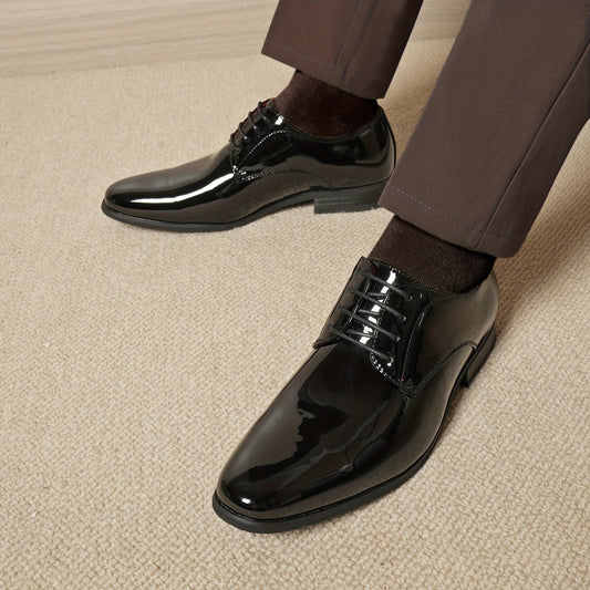 Men's Faux Patent Derby Shoes | Non-Slip Formal Lace-Ups for Wedding & Outdoor Activities