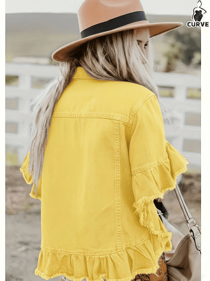 Designer Style Pleated Loose Cuffs And Loose Hem Denim Jacket
