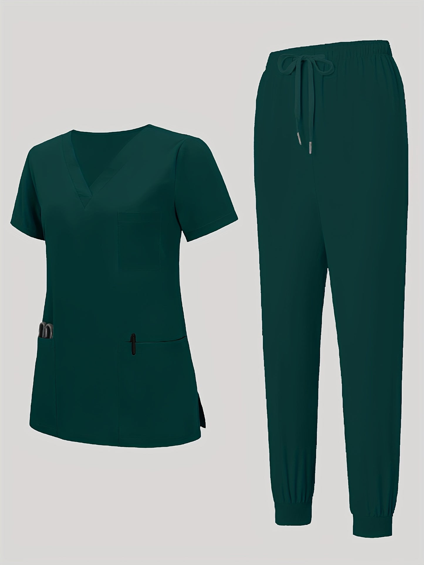 2pcs Set Of Women's V-neck Matte Breathable S Uniform Pocket Hand Washing Work Clothes Brush Hand Clothes Tying Feet Pants Set
