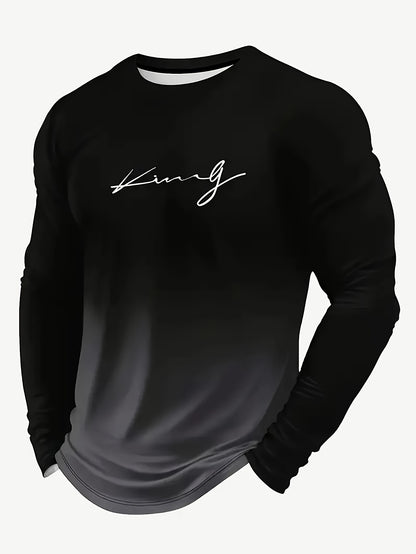 3pcs Men's Gradient King Print Long Sleeve T-Shirts - Soft Smooth Fabric Round Neck with King, Layering Basic Shirts Suitable for All Seasons, Machine Washable Daily Wear (No)