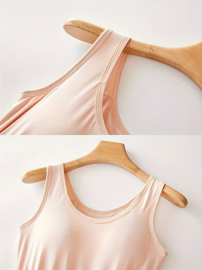 3pcs Pack Women's Vest, Built-in Bra, Seamless Design, Yoga And Casual Layering Undershirt, Layering Base - Suitable for Summer, Vacation, Beach Party Outerwear Solid Colors, Black & Pink & Apricot