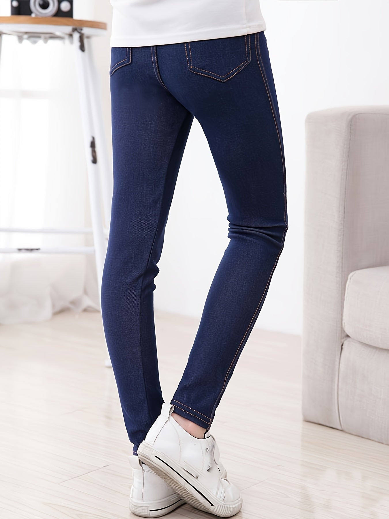 Stylish Girls' And Boys' Imitation Denim Leggings - Soft, Stretchy Cropped Pants with Pockets, Comfortable Casual Attire for Spring/Summer/Fall, Perfect Gift Idea, Perfect for Outdoor