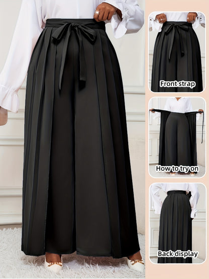 Plus Size - Plus-size Women'S Pants With Elegant Pleats, Removable Design, Two-way Wear, Straight-leg Style, Retro Chic, Casual, Suitable For All Seasons Throughout The Year.
