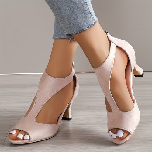 New Black Mid-Heel Peep-Toe Sandals for Women, Versatile Roman-Style High-Heeled Shoes., Women Shoes