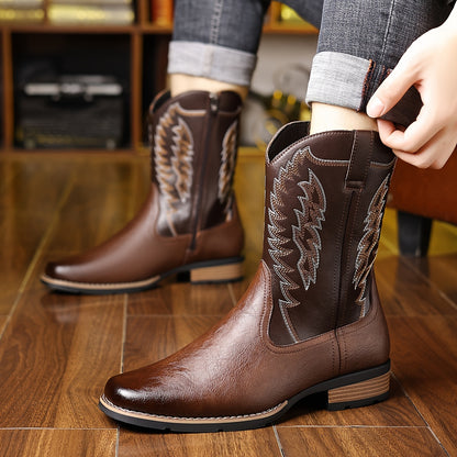 CKYF Western Cowboy Men's High-Top Embroidered Boots