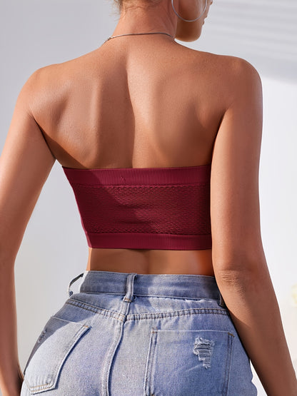 5pcs Women's Strapless Push Up Bandeau Bra - Wireless Seamless No-Underwire Suitable for Daily Layering, Cropped Breathable Comfort Bra with Medium Lift, Solid Color No-Pad for Casual Wear & Strapless Outfits