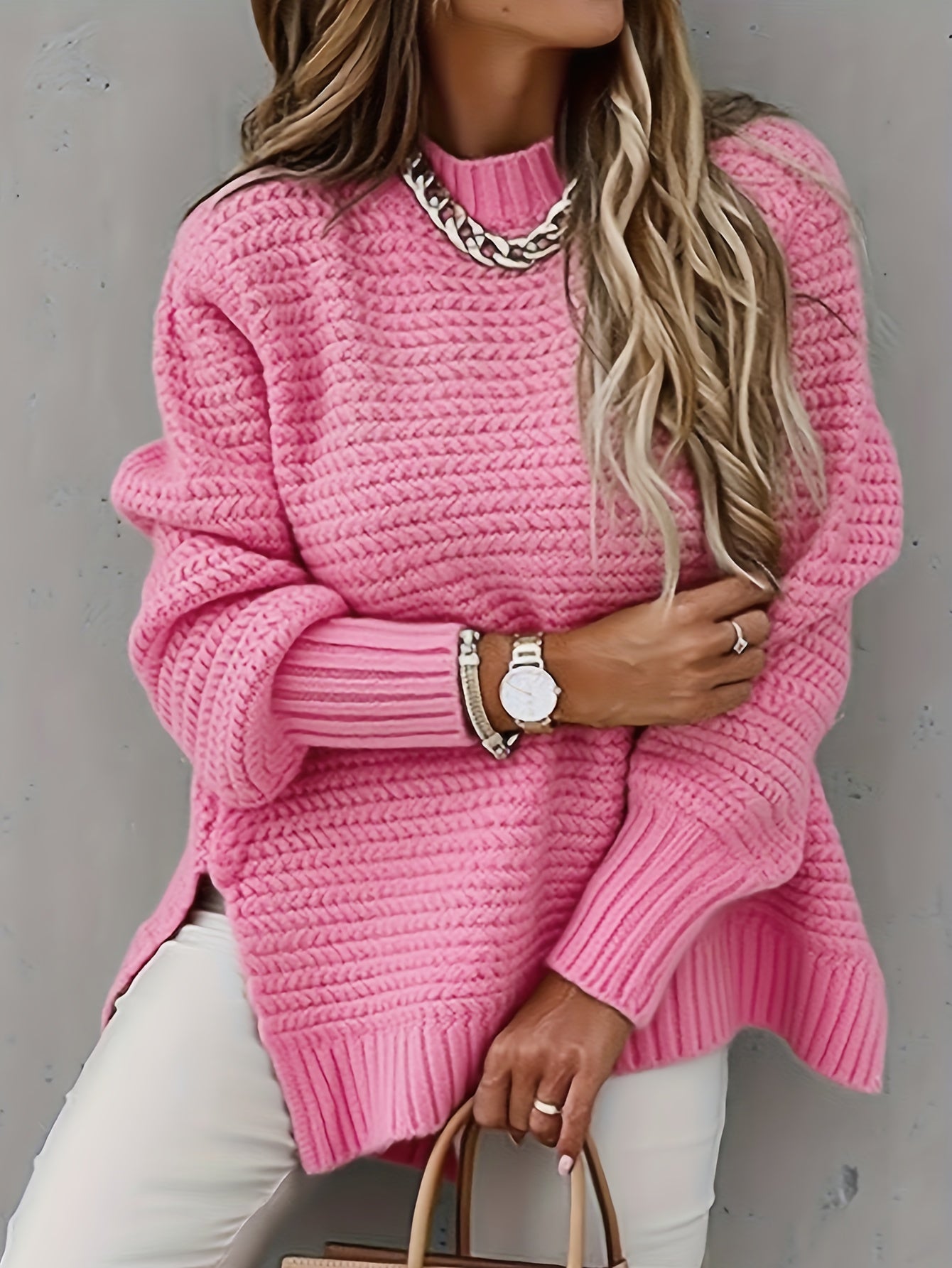 Women's Purple Polyester Oversized Long-Sleeve Sweater - product view 17
