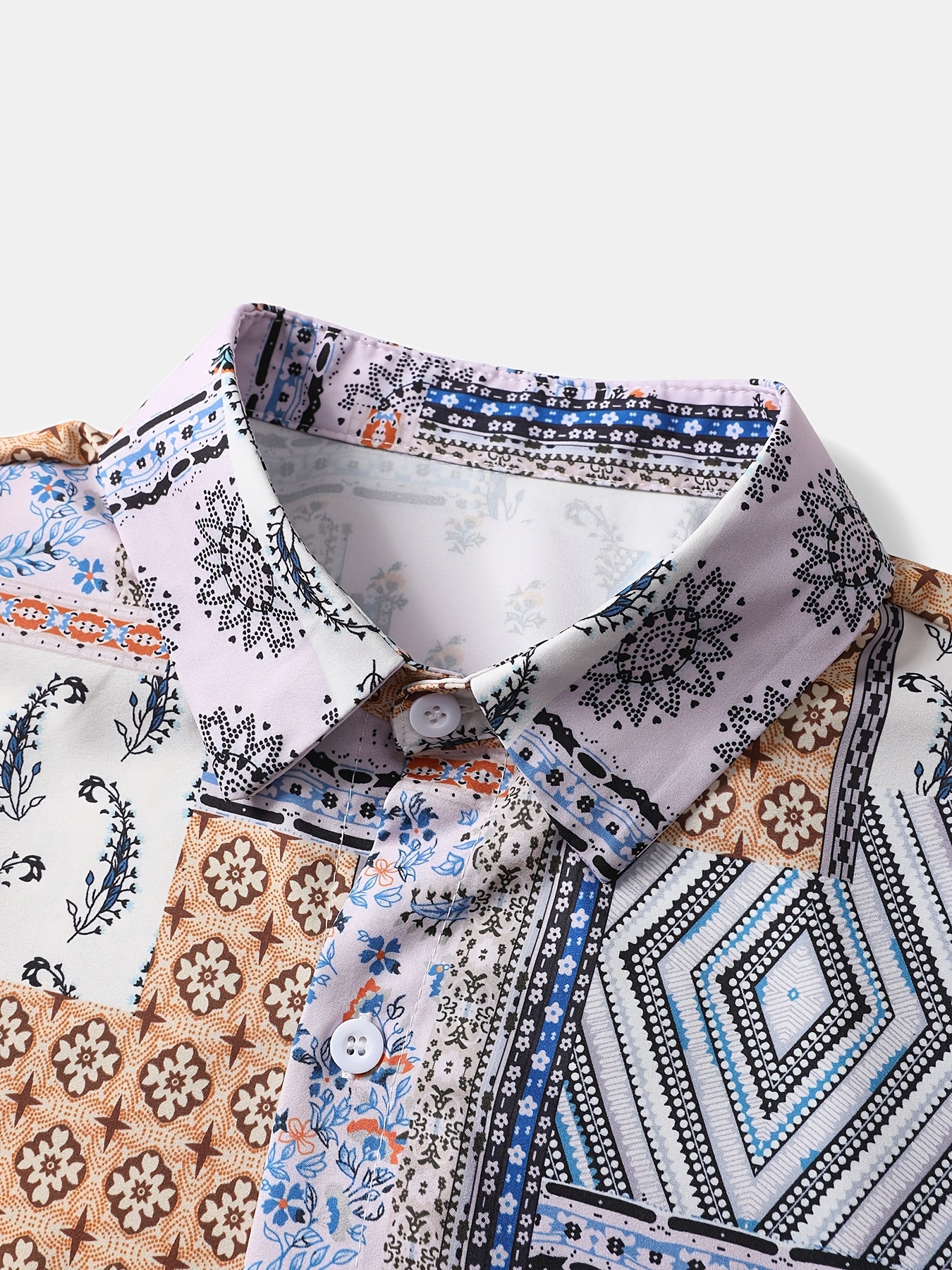 2pcs Men'S Summer Short Sleeve Button-Up Shirt and Pants Set - Light Blue Geometric Print, Casual Regular Fit with Drawstring Waist, Non-Stretch Fabric, Perfect for Casual Attire, Everyday Clothing | Geometric Print Shirt | Woven Fabric Shirt