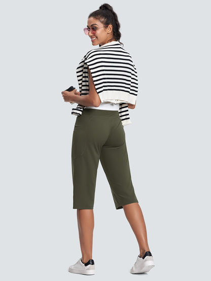 18-Inch Capri Trousers for Women Featuring a High Waist, Pockets, Tummy Control, And a Loose Straight Leg Design Suitable for Workouts And