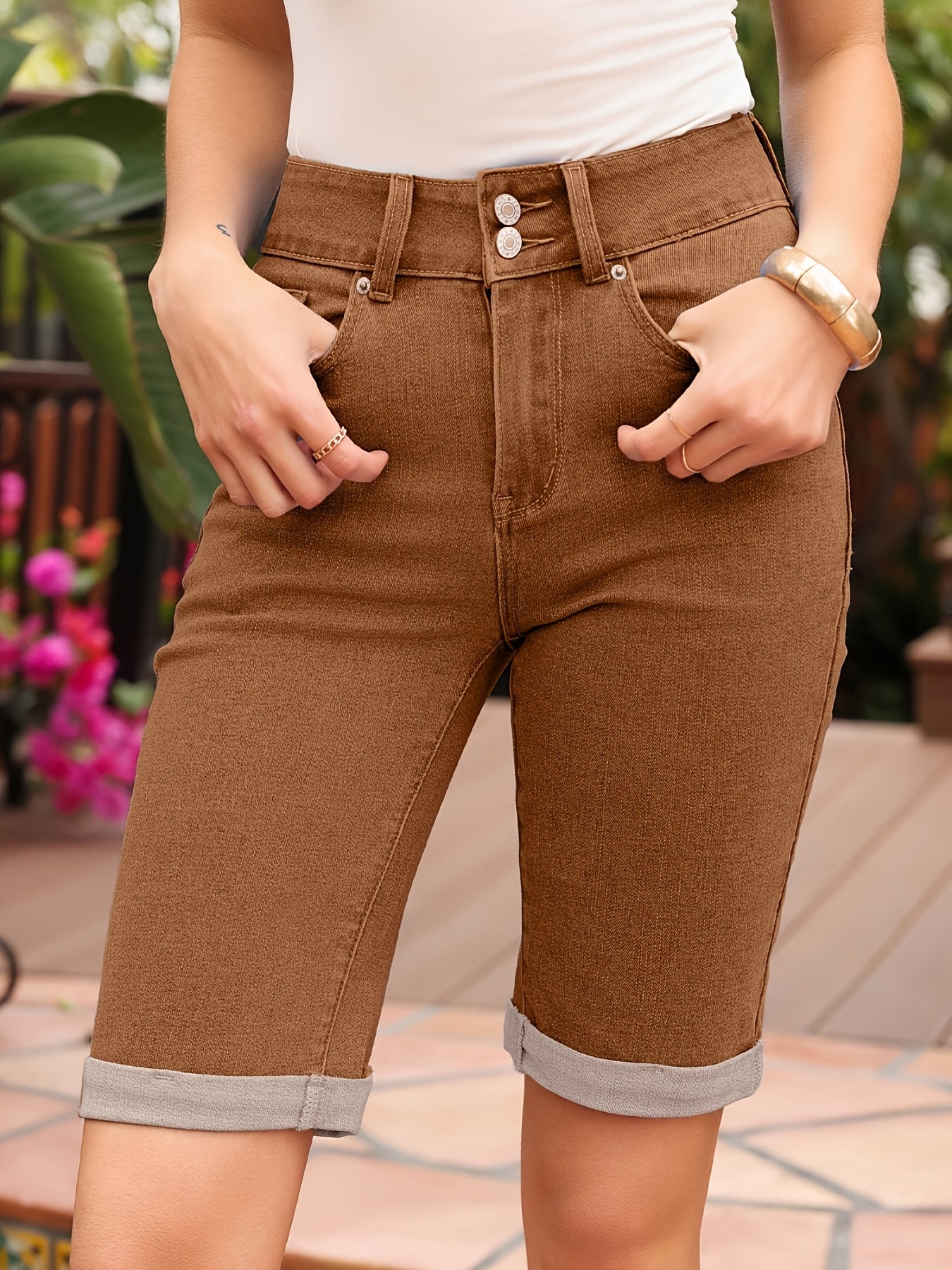 Women's Light Brown-1 Denim Shorts - product view 16