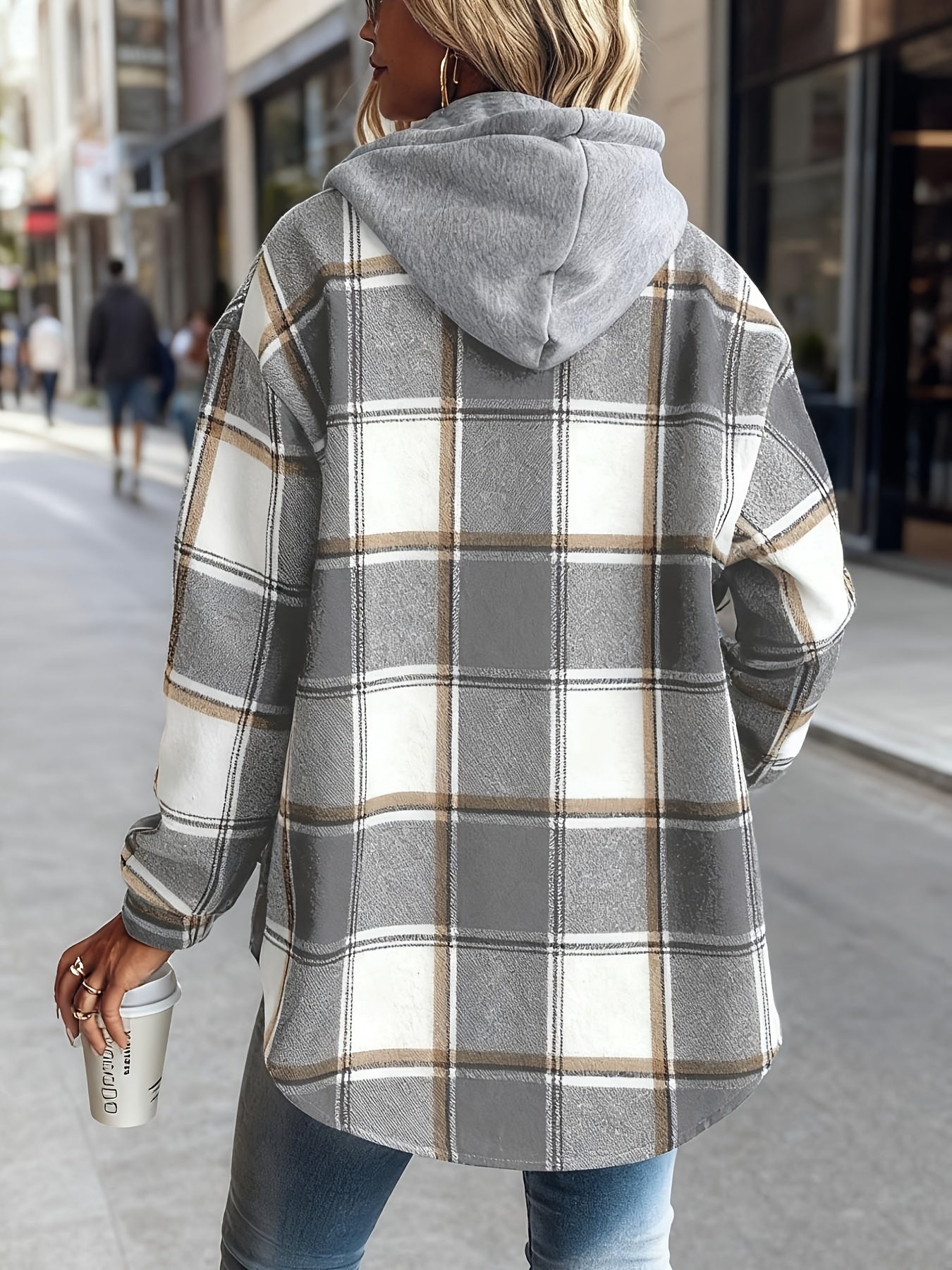 Women's Black and White Checkered Hooded Shirt Jacket, a Popular Warm Outfit for Autumn and Winter. Perfect for Casual and Layered Looks, Autumn/winter Women's Clothing | Women's Apparel, Local Warehouse Discount
