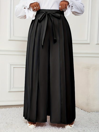 Plus Size - Plus-size Women'S Pants With Elegant Pleats, Removable Design, Two-way Wear, Straight-leg Style, Retro Chic, Casual, Suitable For All Seasons Throughout The Year.