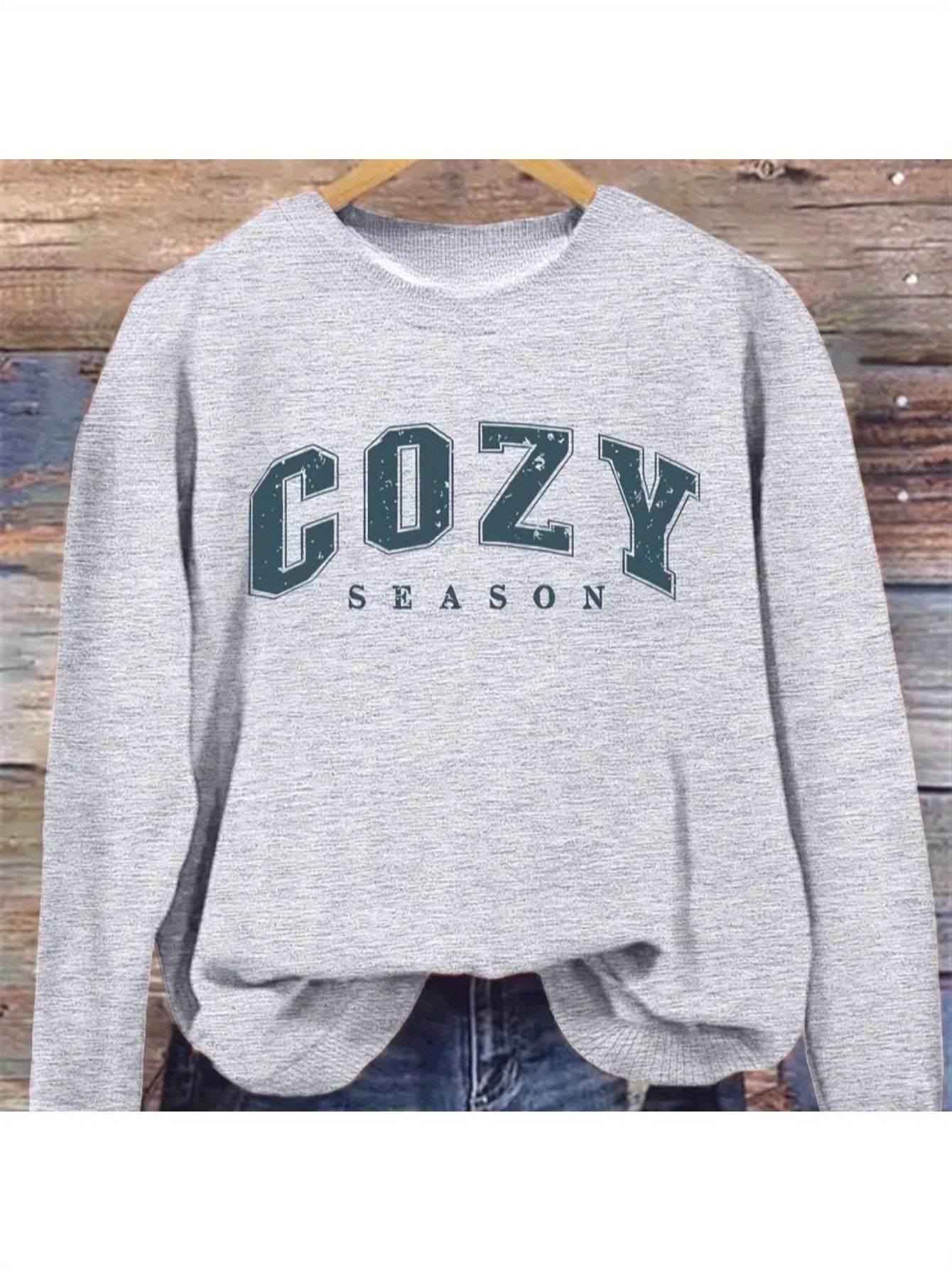 1pc Women'S Casual Crew Neck Sweater, Alphabet Print Long Sleeve Pullover for Autumn/ Winter, Knit Grey Sweatshirt