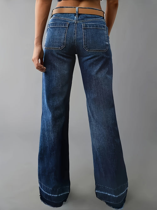 Women's Plus-size Denim Clothing Curve-enhancing Leg-brushed Hem Straight-leg Trousers