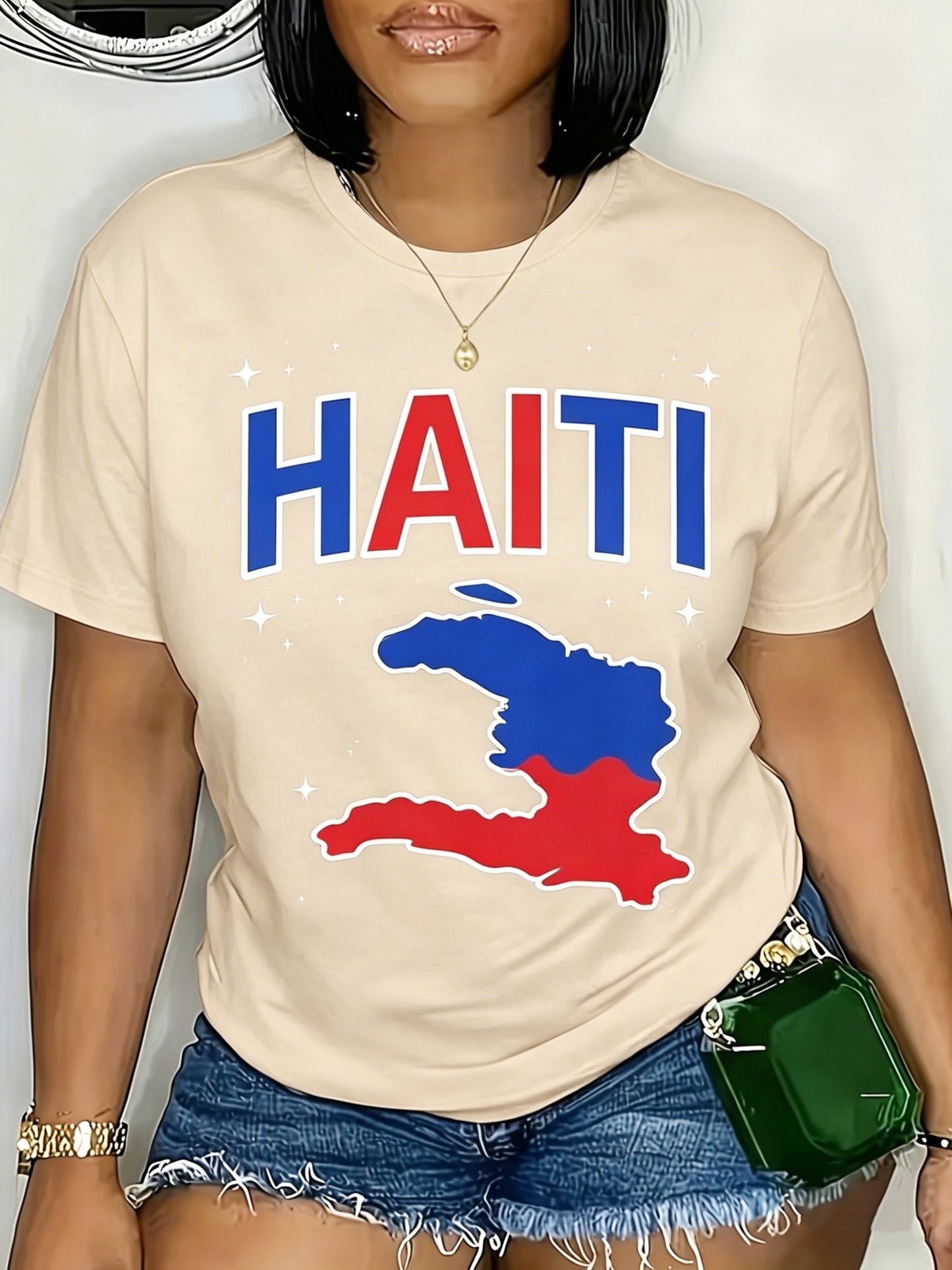 Haiti Map Print Women's TShirt Perfect for Dates, Home Office, Cafes, Mother's Day, Easter, and Any Holiday Celebrations, Ideal Summer Casual Wear