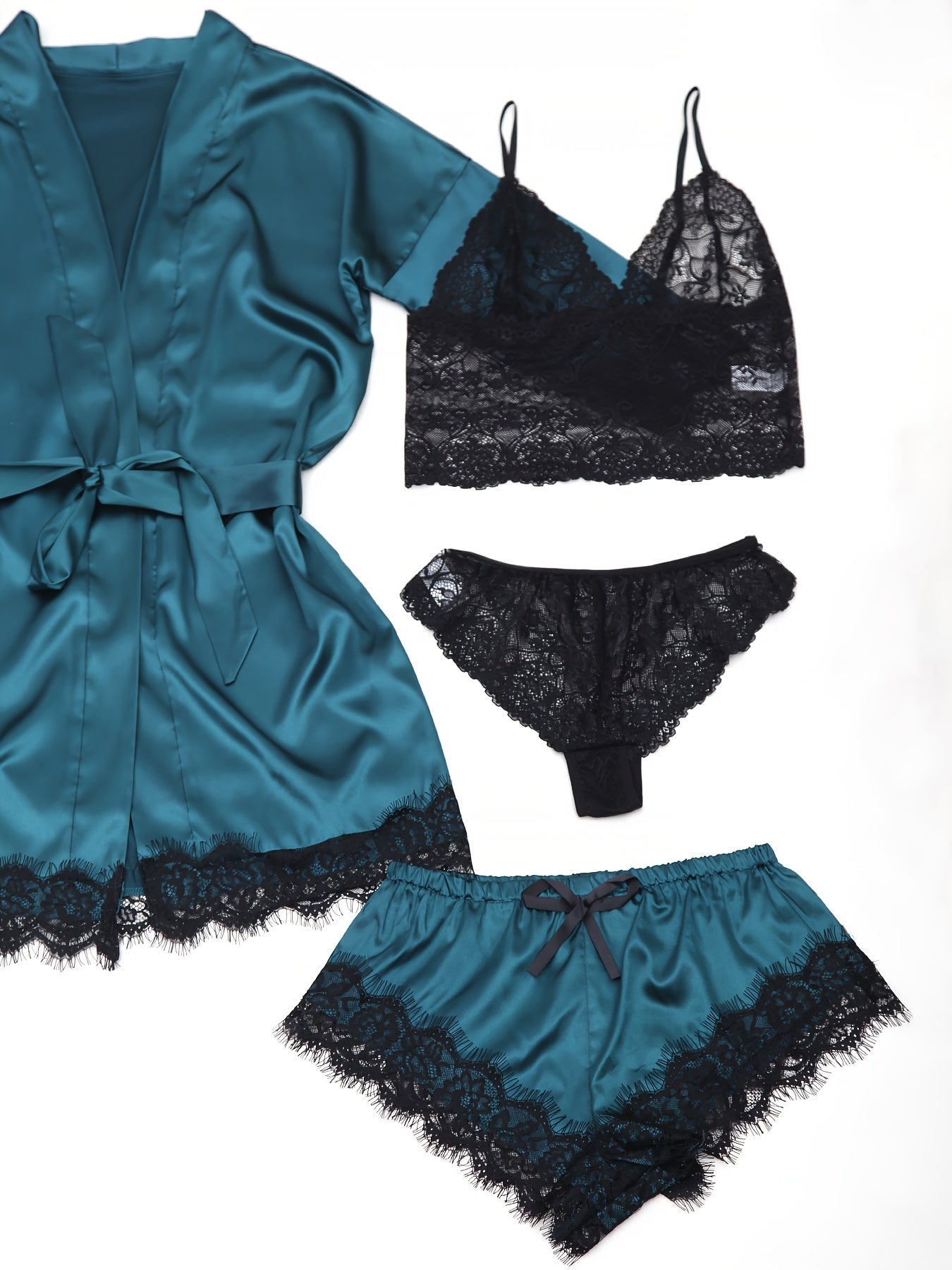 Women's Sleepwear, Home Clothes, Bathrobe 5pcs Set, Multi-color, No Pattern, Sexy, Solid Color, Contrasting Lace, No Lining, Belt, Adult Style, Comfortable and Breathable Fabric, Essential for Lovers to Save Money