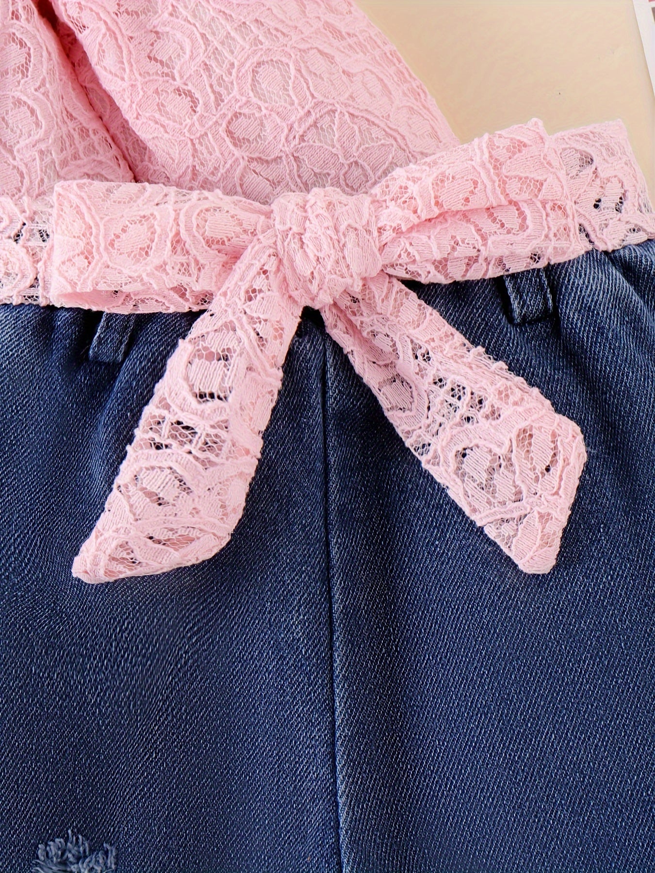 Baby Girls Clothes Fall Outfits For Girls Lace Off Shoulder Top Jeans Pant Sets Headband Belt 3pcs Newborn Infant Outfit Apricot With 3-24Months, for Outdoor