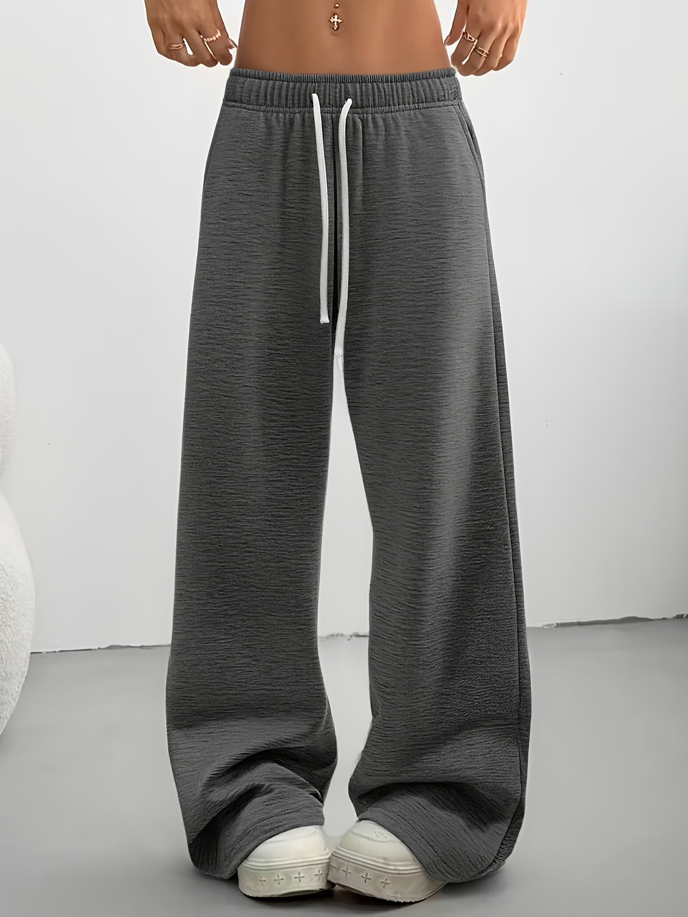 3pcs Spring And Summer Trendy Versatile Long Pants [Soft Joggers] Sizes Run Large, It Is Recommended to Choose One Size Smaller. Women'S Soft Joggers - Loose Fit, Elastic Waistband with Drawstring, Double Side Pockets - Machine Washable