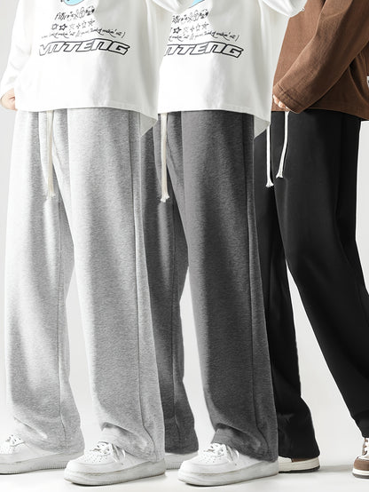 3pcs Summer Trendy All-match Long Pants [soft Knitted Joggers] Men's Soft Knitted Joggers - Loose Fit, Elastic Waist with Drawstring, Two Side Pockets - Machine Washable