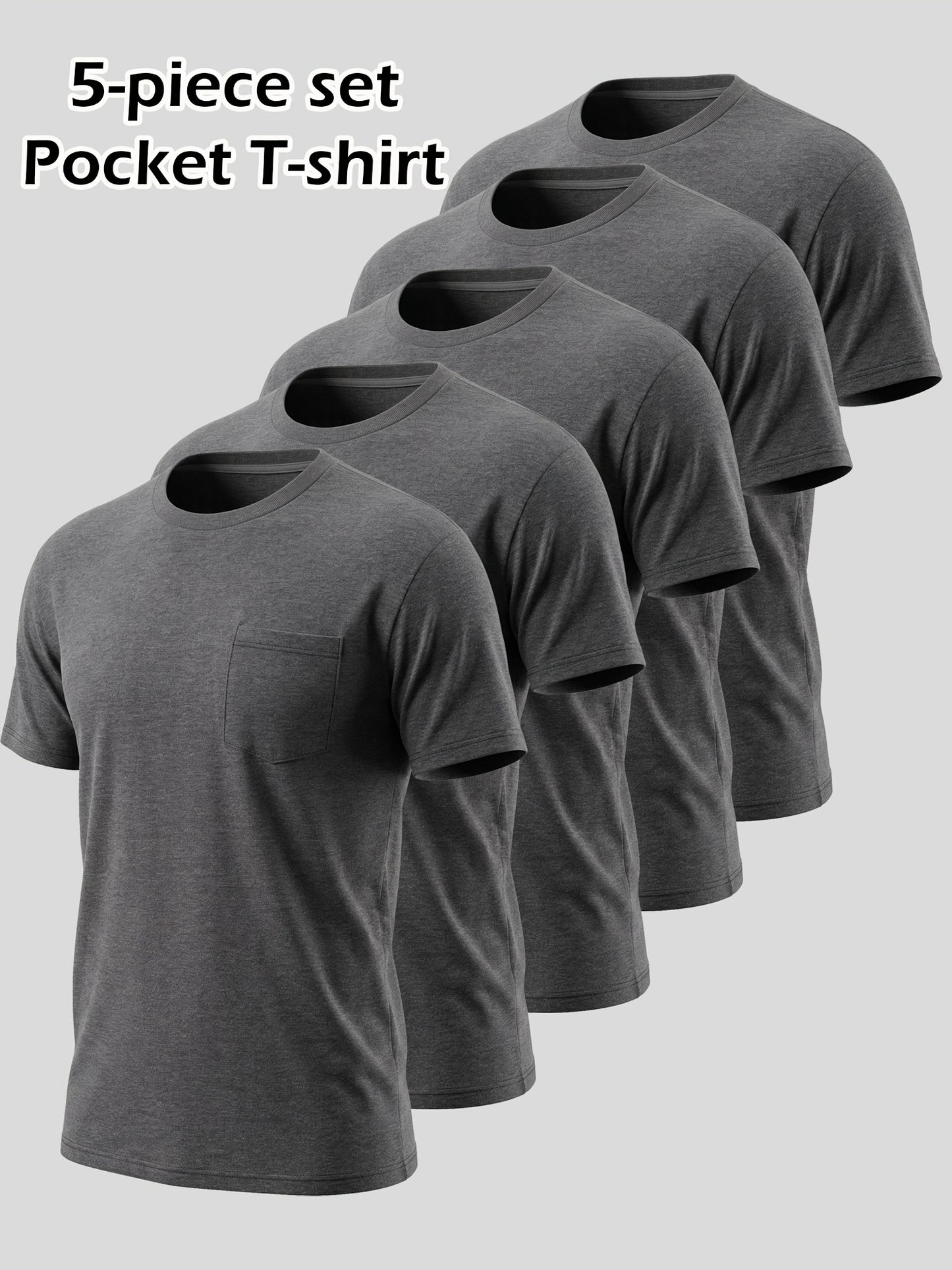 5pcs Men Unisex 100 Cotton Pocket T Shirts Short Sleeve Crew Neck Loose Fit Solid - product view 6