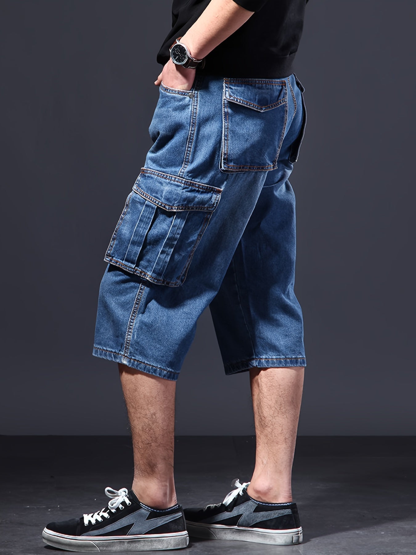 Men'S Loose Fit Multi- Work Outdoor Casual Denim Cargo Shorts