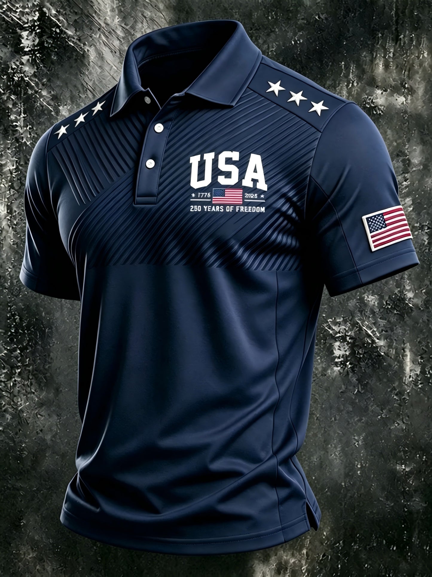 USA 1776-2026 250 Years of Freedom, Men'S Short-Sleeve Polo Shirt, Golf Polo Shirt, Polyester Fiber Fabric, Lightweight And Breathable, Suitable for Anniversary Celebrations