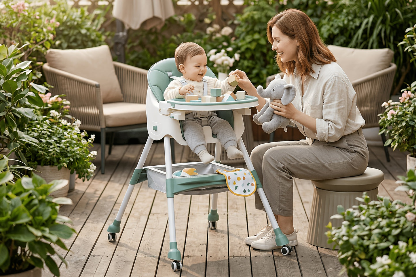 6-in-1 Foldable Baby High Chair with Adjustable Height, 3-Position Trays & Adjustable Foot Rest - Detachable PU Cushion, 5-Point Harness, High Chairs for Babies And Toddlers, Detachable Harness, Toddler Seating, Spacesaving Furniture