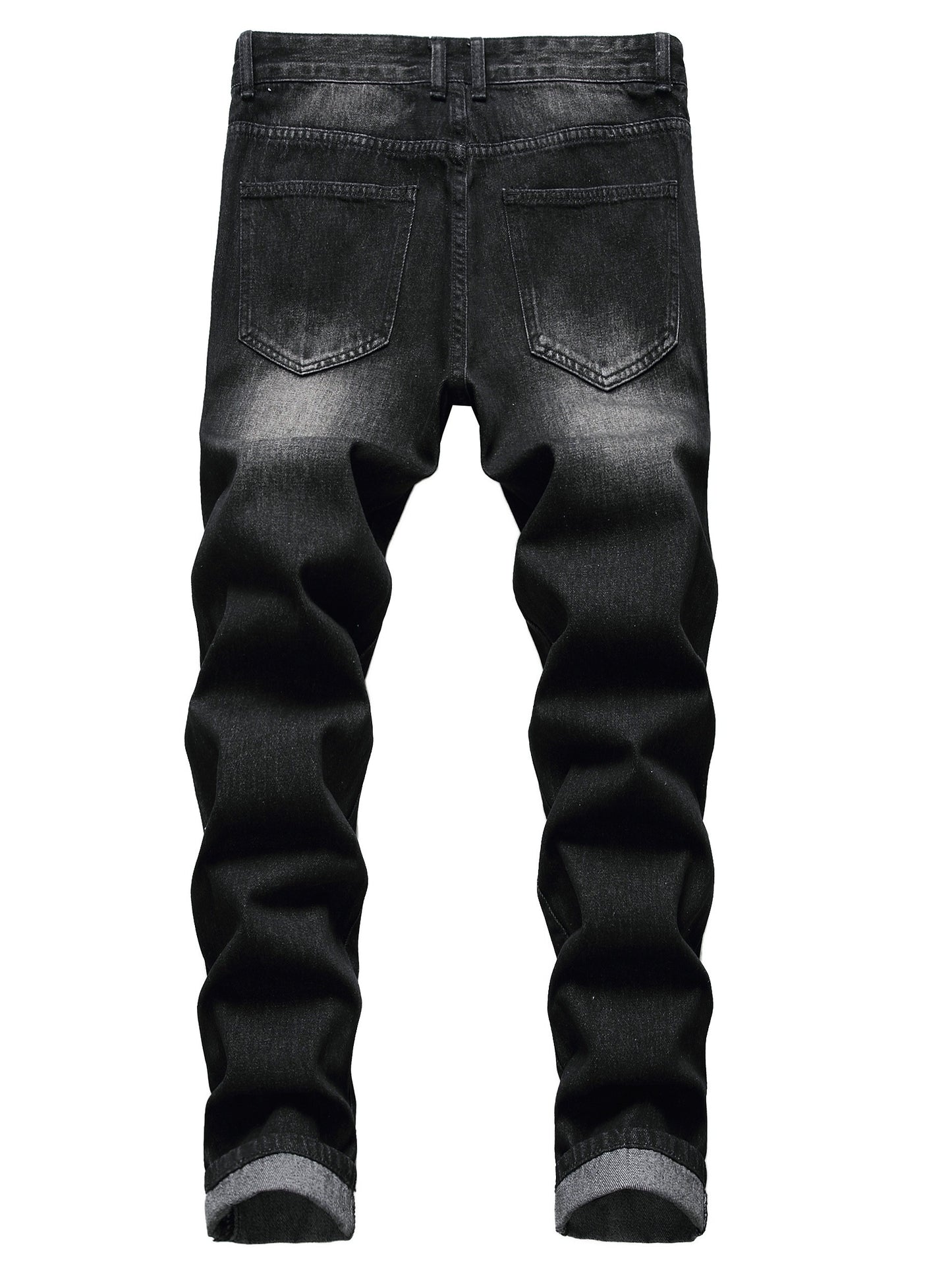Men'S Slim Fit Straight Leg Denim Pants with Ripped And Distressed Details