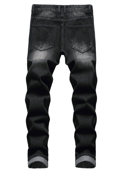 Men'S Slim Fit Straight Leg Denim Pants with Ripped And Distressed Details