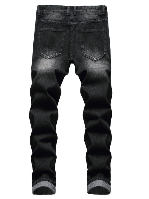 Men'S Slim Fit Straight Leg Denim Pants with Ripped And Distressed Details