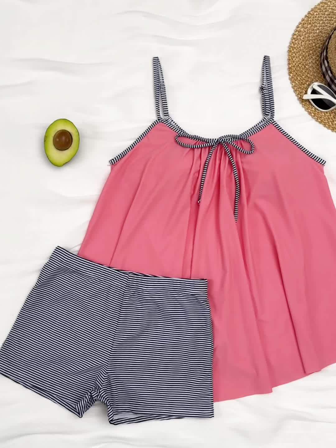 Solid striped Women's camisole tankini swimsuit