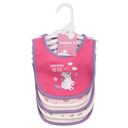 Kapital K 5pcs! Double - Layered Absorbent Cotton 5 - Piece Set with Cartoon Embroidery and Magic - Tape Adjustable Feeding Bibs for 0 - 3 Year - Olds, Boys & Girls