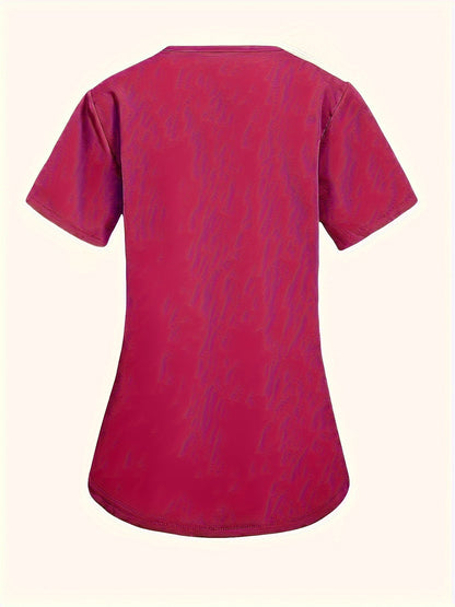 Fashion Casual V-neck Women's Work Clothes Care Comfortable Sweat-absorbing Brush Clothes Set, Fashion Short-sleeved Beauty Salon Medical Wash Clothes Work Clothes
