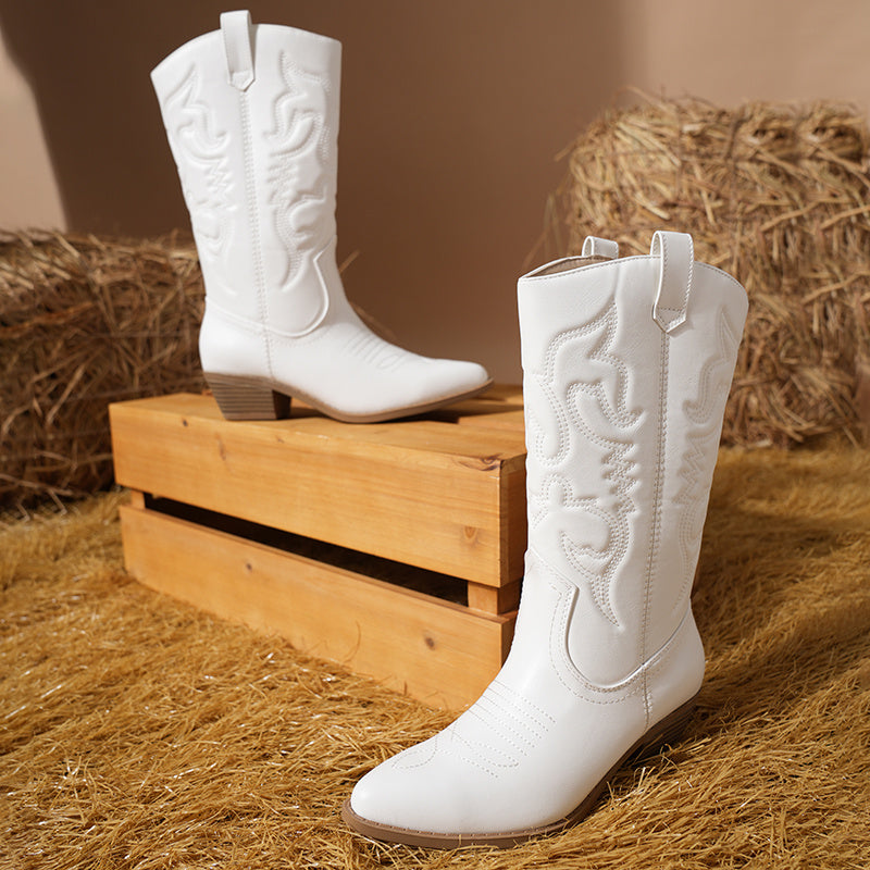 Women's Cowboy Boots Pull On Cowgirl Boots Mid Calf Western Boots, Women's Pull On Mid Calf Western Boots