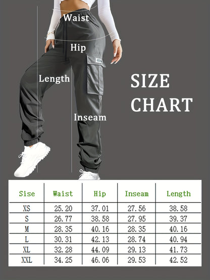 Women'S Zippered Pocket Cargo Pants, Stylish Large Pocket Design, Drawstring Elastic Waistband, Casual Outdoor/everyday Wear Trousers