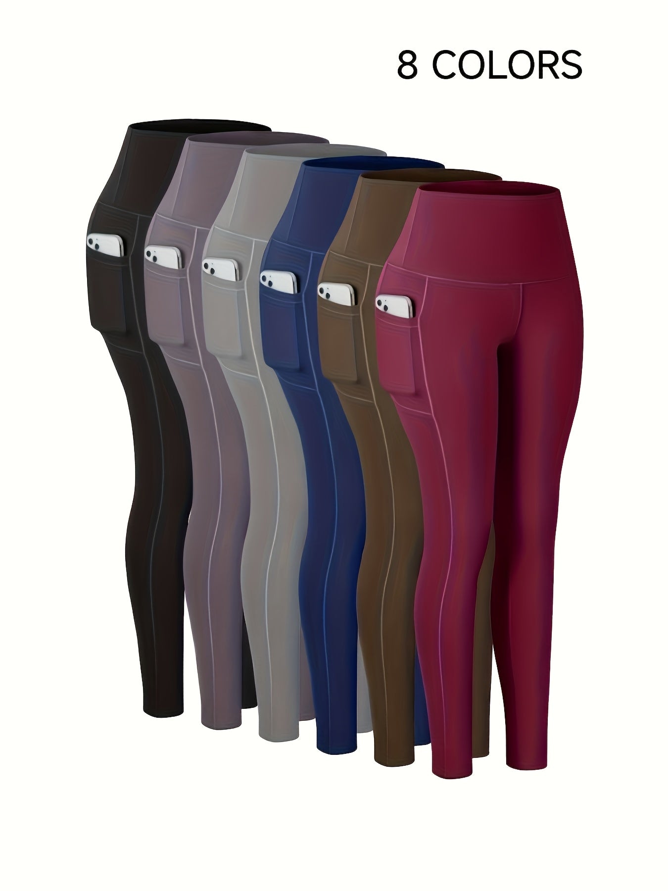 1pc Women'S High-Waisted Yoga Pants with Pockets, Solid Color Fabric, Sporty Style, High Stretch Athletic Running Leggings for Adults Thanksgiving Day Christmas Costumes for Women