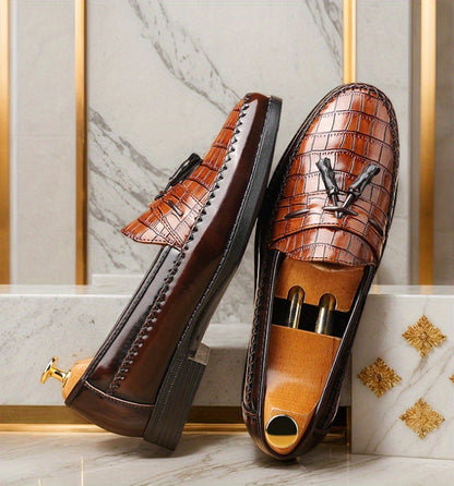 Python-Patterned Faux Leather Shoes, Brown British-Style Fashionable And Trendy Men'S Large-Size Business Formal Brown Casual Faux Leather Shoes, with Four-Season Comfortable And Wear-Resistant Rubber Soles