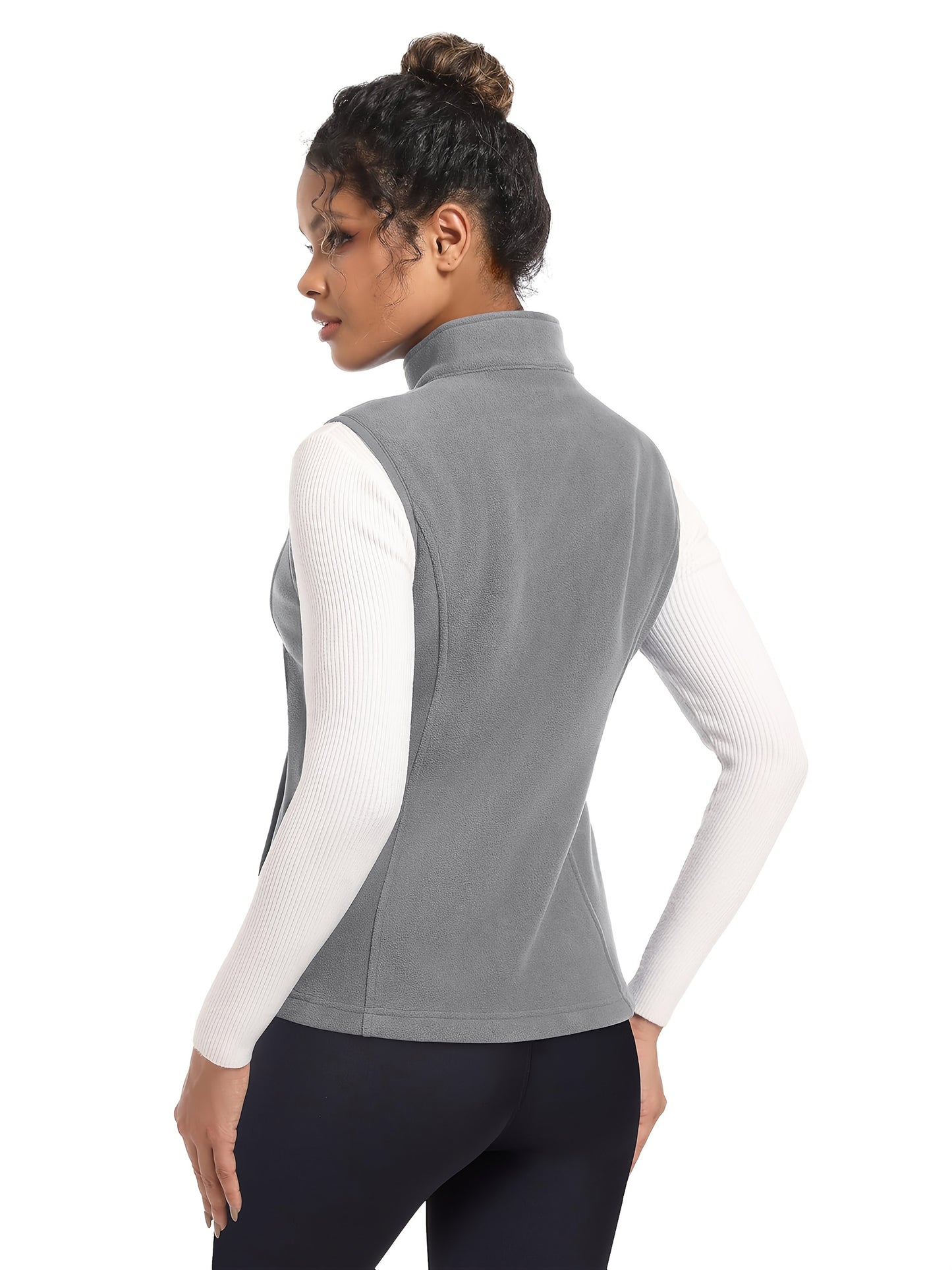 Women'S Fleece Zip Vest Lightweight Warm Sleeveless Jacket Stand Up Collar Windproof Soft Outerwear Vest with 4 Pockets Elastic Armholes for Camping Riding Office Outdoor Party Spring Fall Winter