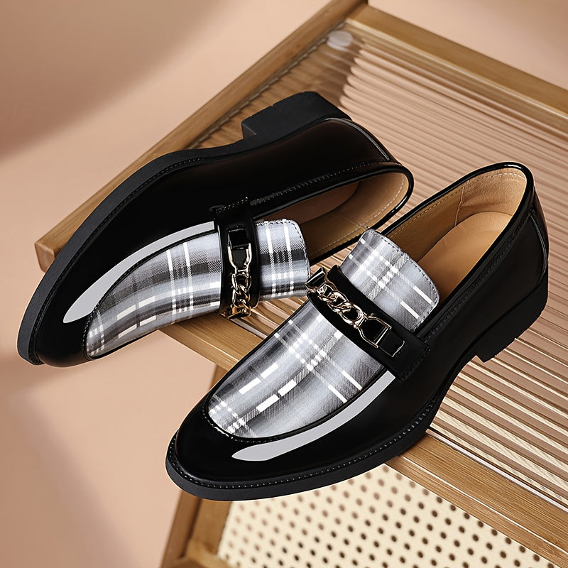 Men's Plus Size Non-Slip Slip-On Loafer Shoes -  Plaid & Low-Top Dress Footwear with Toe for Weddings, Business Meetings, Parties - All-Season British Style Casual (for right & left foot)