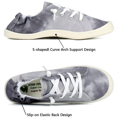Tie-Dye Low Top Canvas Sneakers For Women Slip On Lace Up Flats