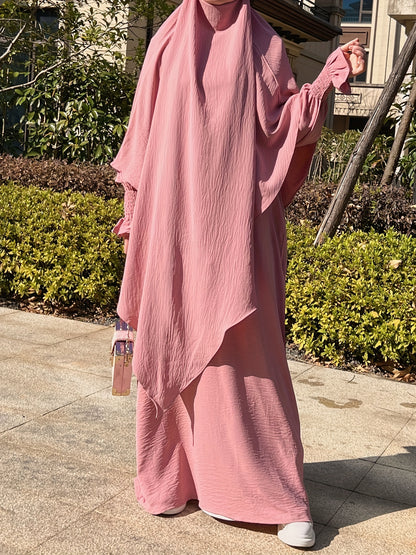 Khimar+abaya 2pcs Set Umrah Rida Set Player Abaya Set with Pockets